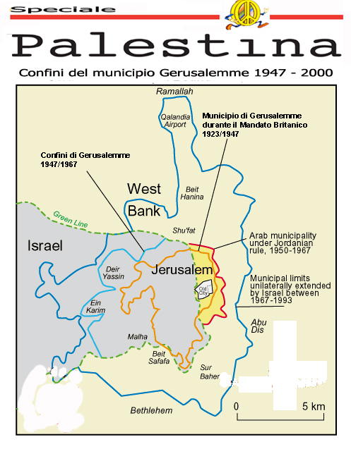 Confini del municipio Gerusalemme 1947 - 2000